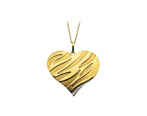 14k Yellow Gold/Rhodium Plated Diamond Heart Necklace
